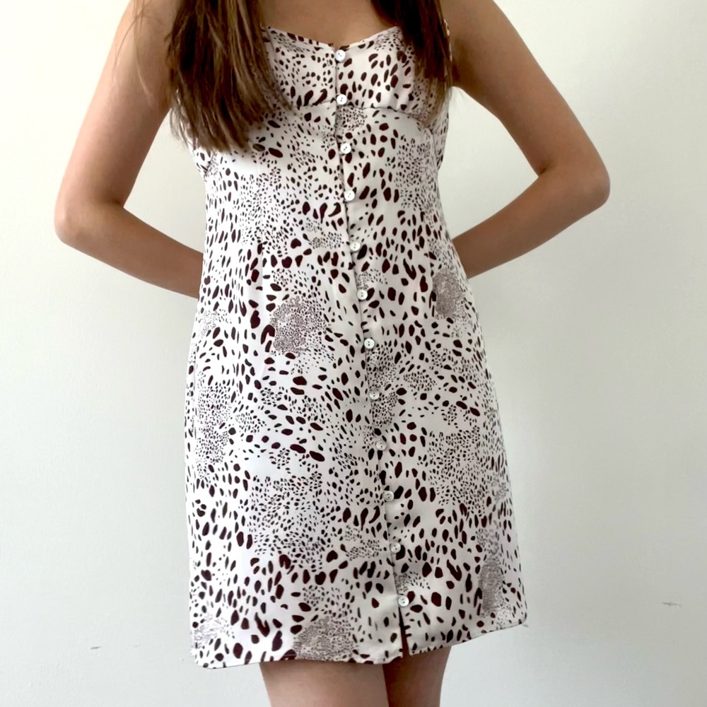 Aritzia Wilfred Mini Dress (Brown and Cream Cheetah Print)